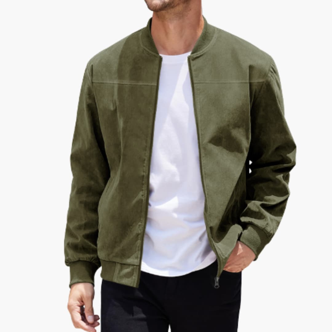 Men's Bomber Jacket with Ribbed Collar and Zipper 1