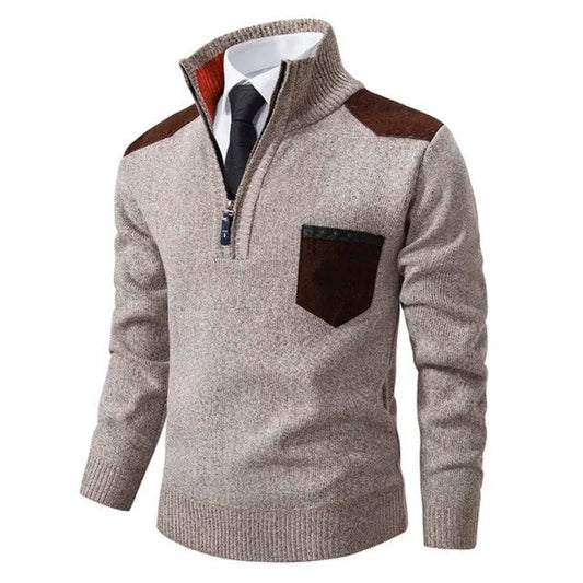 Men's Cashmere Pullover with Collar and Chest Pocket 0