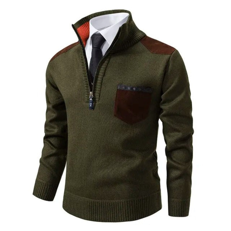 Men's Cashmere Pullover with Collar and Chest Pocket 1