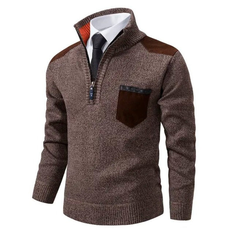 Men's Cashmere Pullover with Collar and Chest Pocket 2