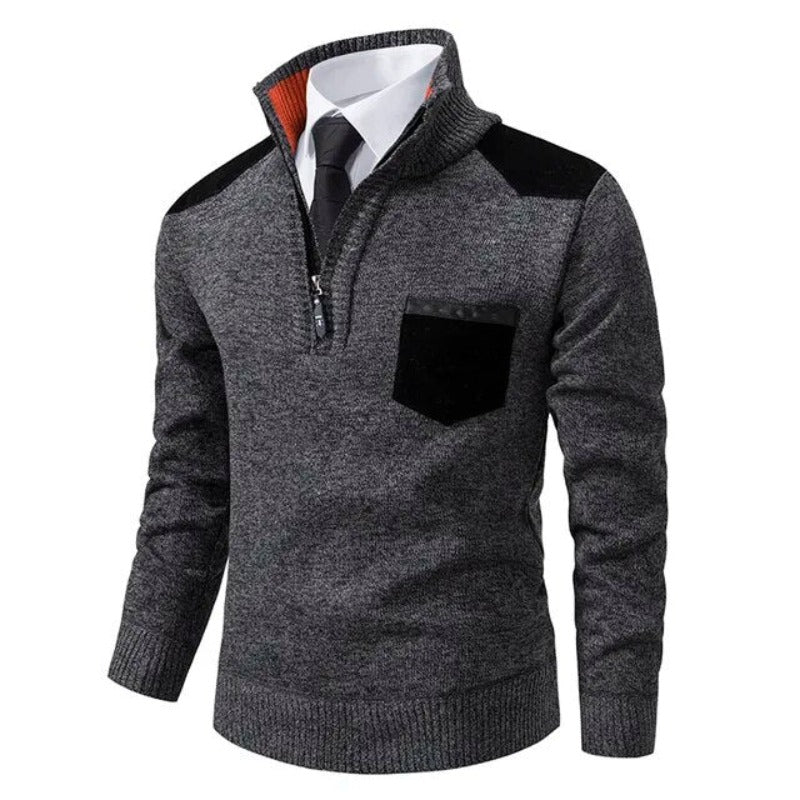 Men's Cashmere Pullover with Collar and Chest Pocket 3