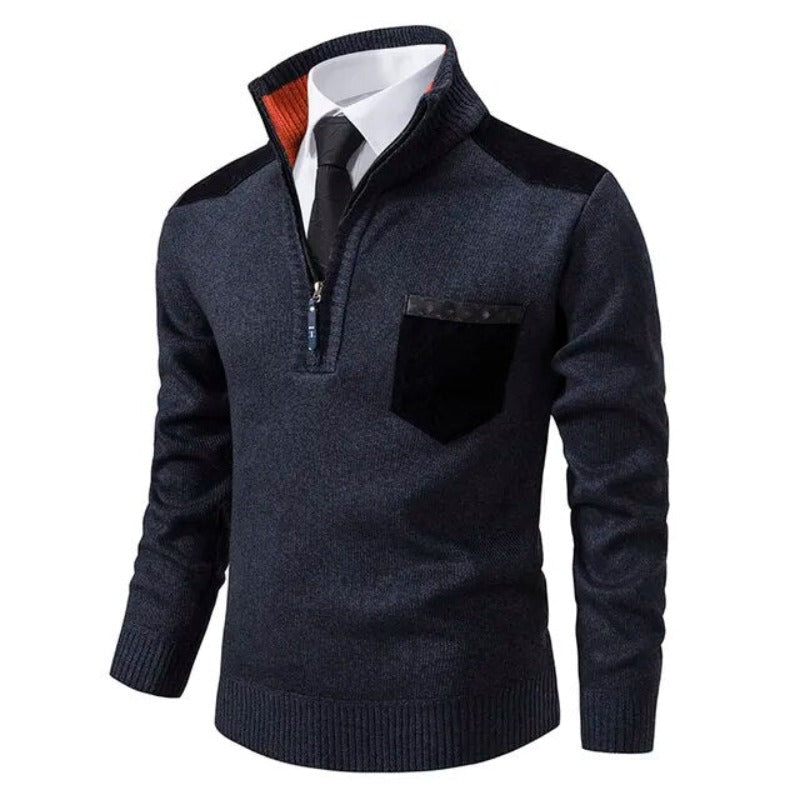 Men's Cashmere Pullover with Collar and Chest Pocket 5