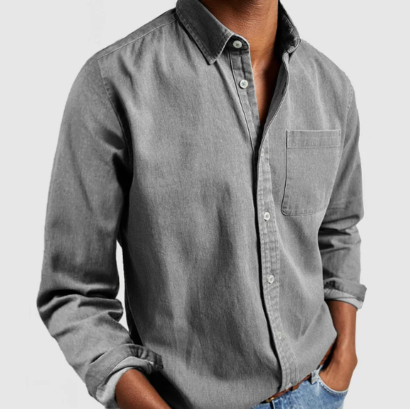 Men's Casual Denim Button-Down Shirt 8