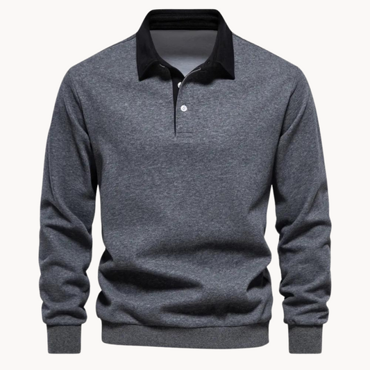 Men's Casual Polo Sweatshirt with Contrasting Collar 0