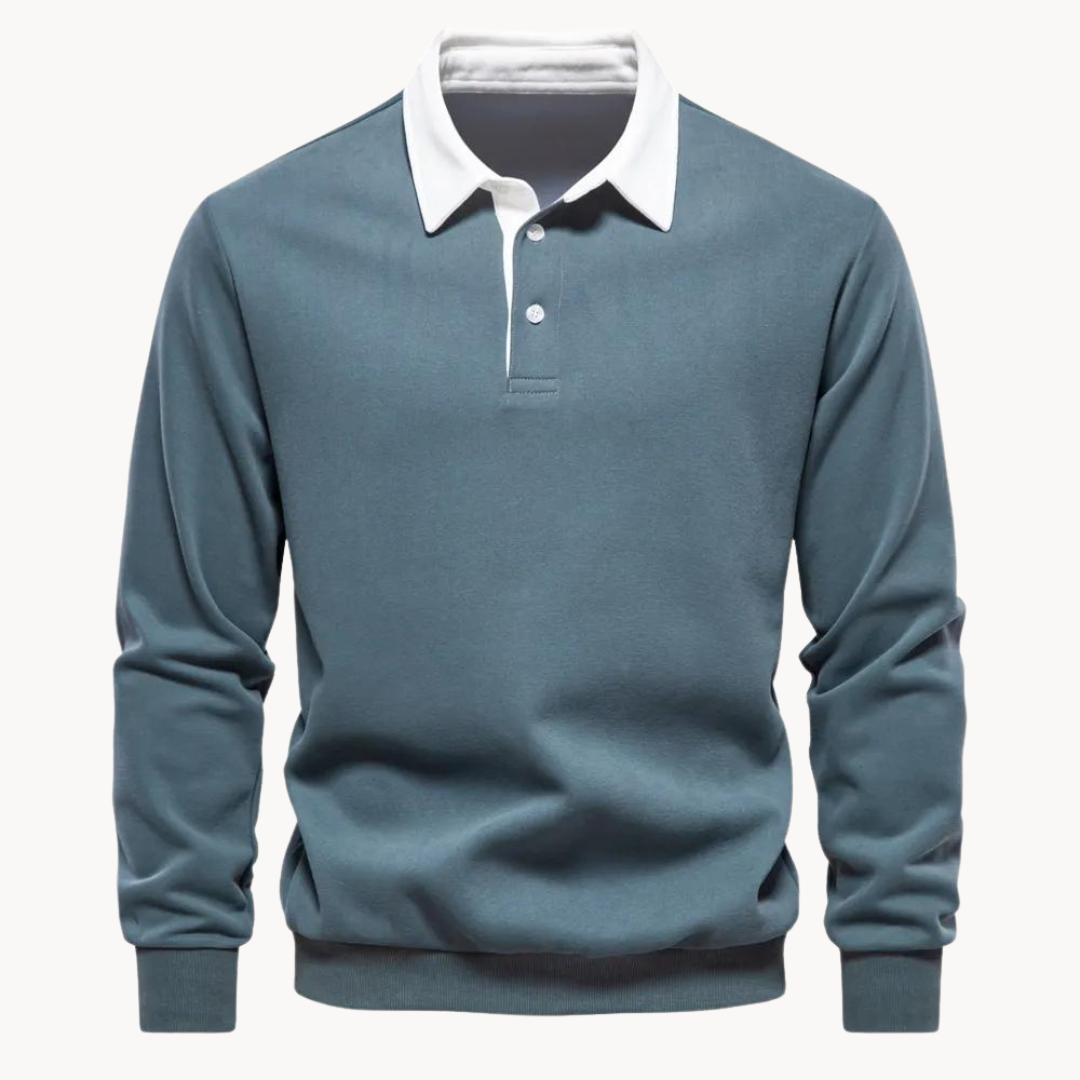 Men's Casual Polo Sweatshirt with Contrasting Collar 1