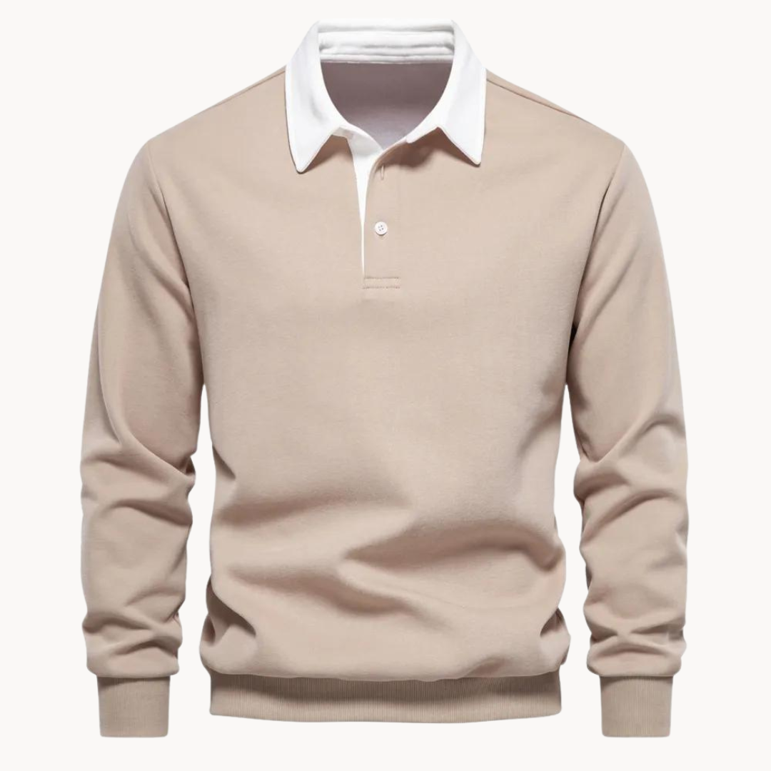 Men's Casual Polo Sweatshirt with Contrasting Collar 4
