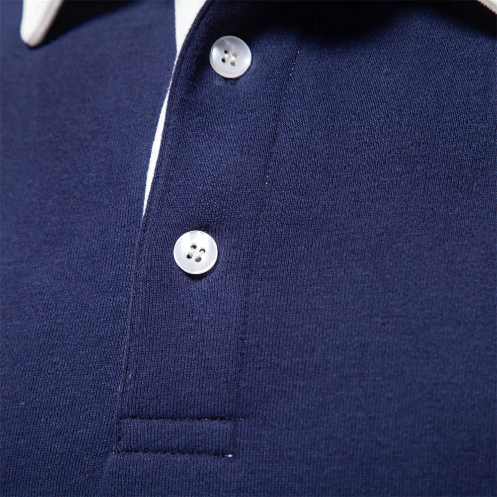 Men's Casual Polo Sweatshirt with Contrasting Collar 6