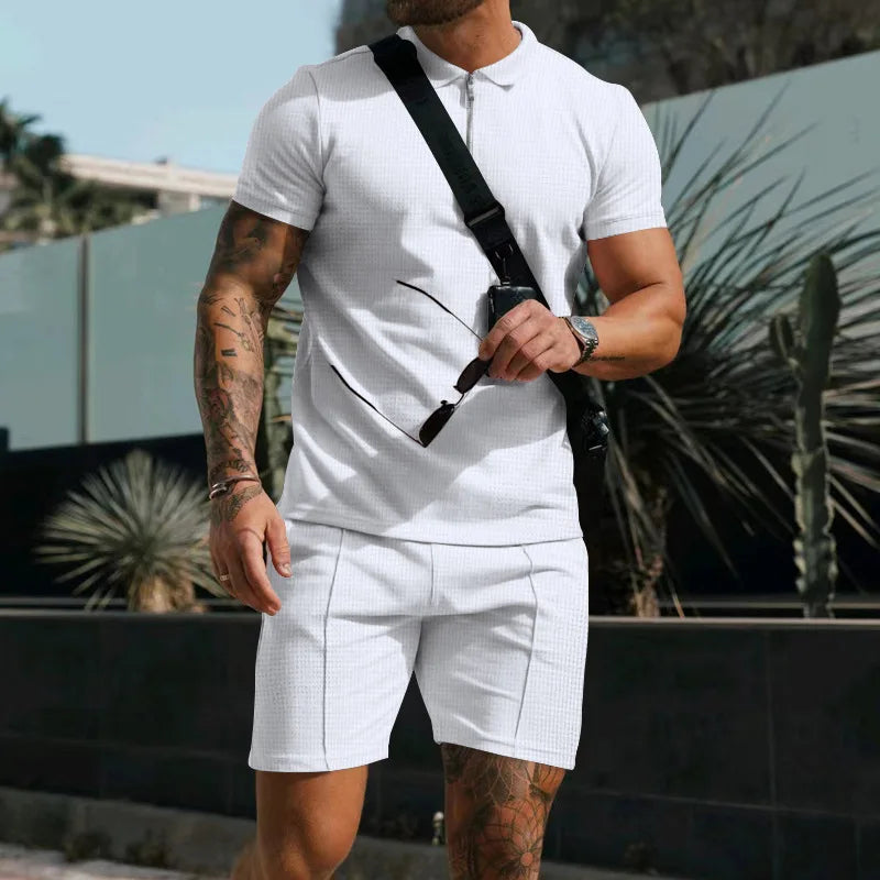 Men's Casual Summer Outfit Set - Short Sleeve Top & Shorts 2