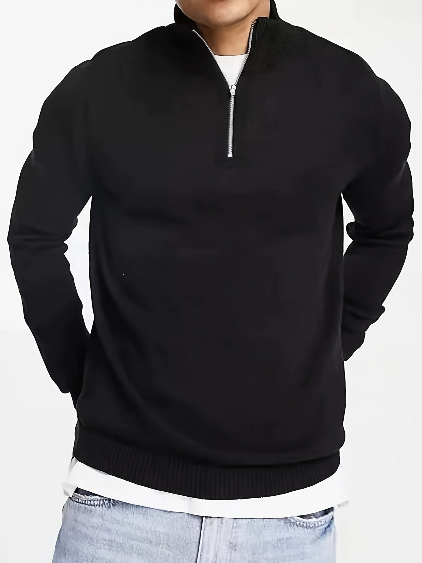Men's Casual Sweater with Half Zip and High Collar 0