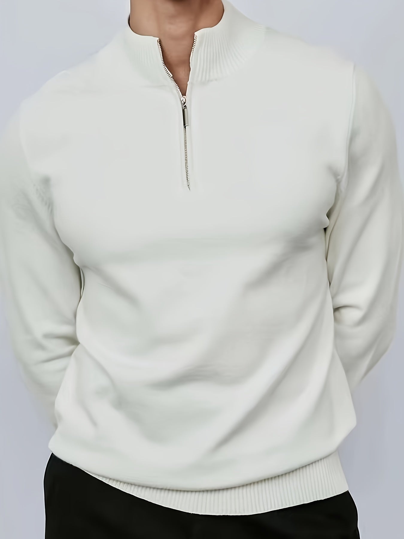 Men's Casual Sweater with Half Zip and High Collar 1