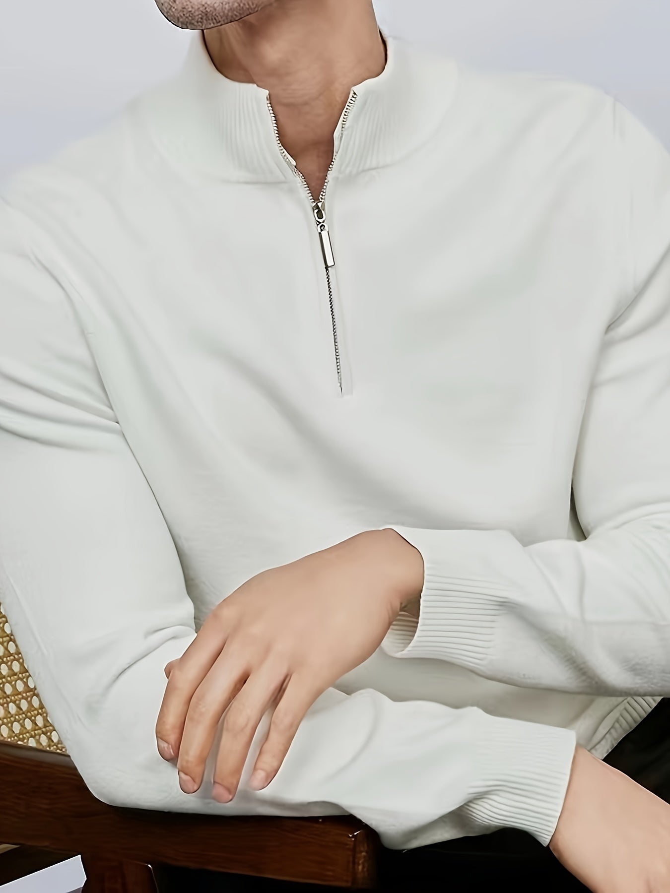 Men's Casual Sweater with Half Zip and High Collar 6