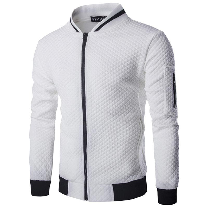 Men's Checkered Zip-Up Jacket with Stand Collar 0