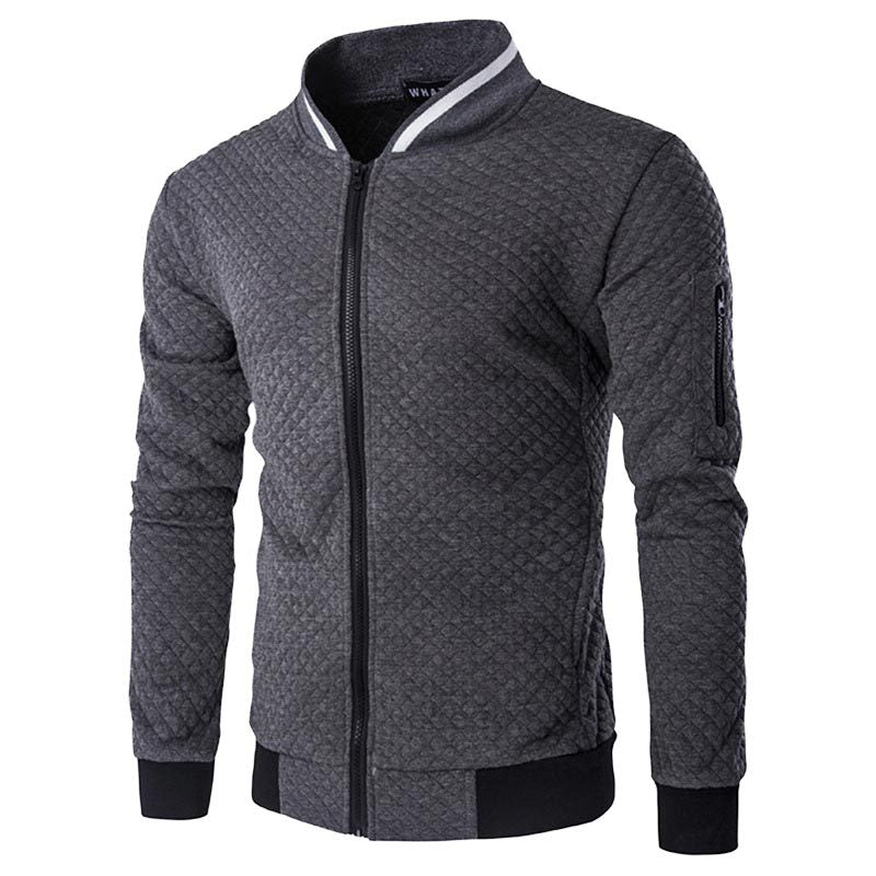 Men's Checkered Zip-Up Jacket with Stand Collar 2