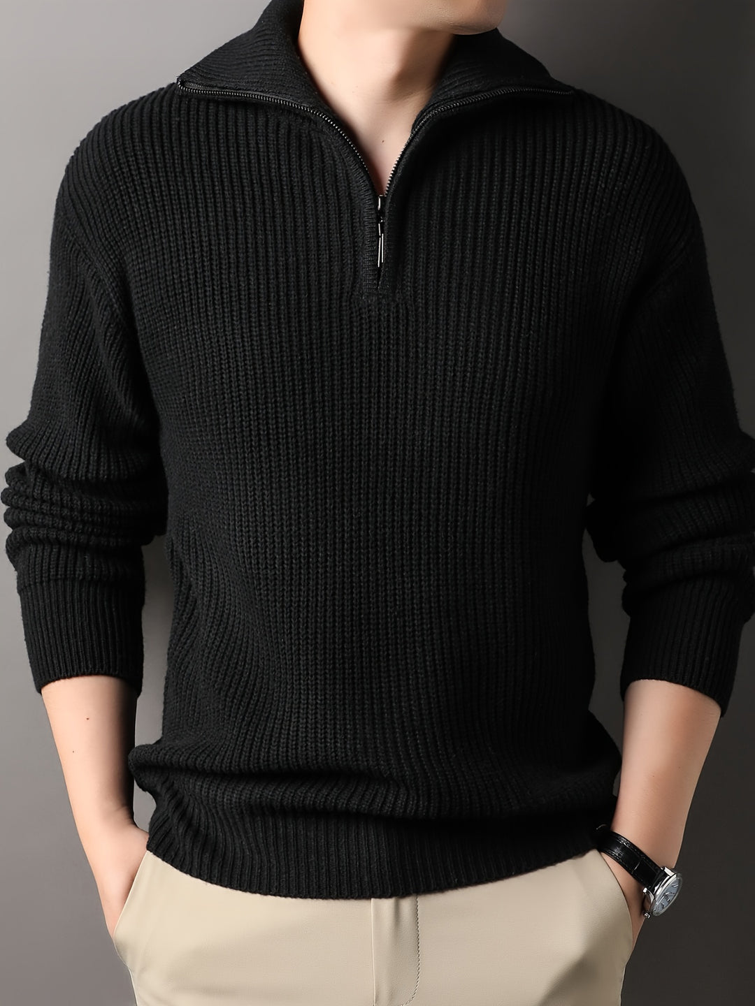 Men's Half-Zip Knit Sweater for Stylish Winter Look 2