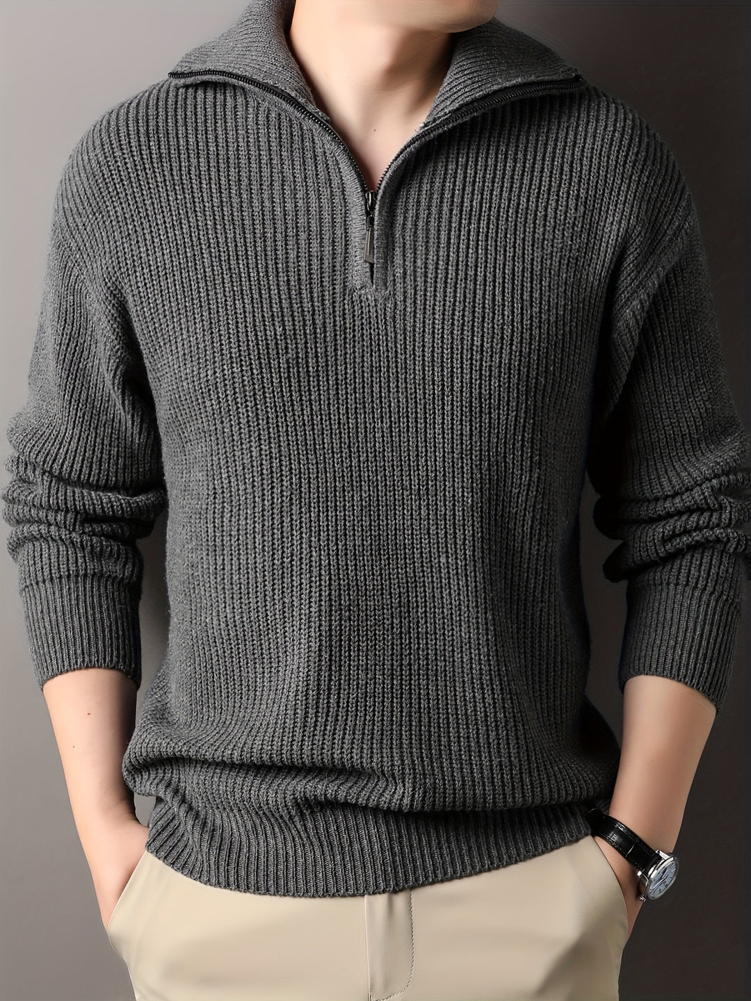 Men's Half-Zip Knit Sweater for Stylish Winter Look 3