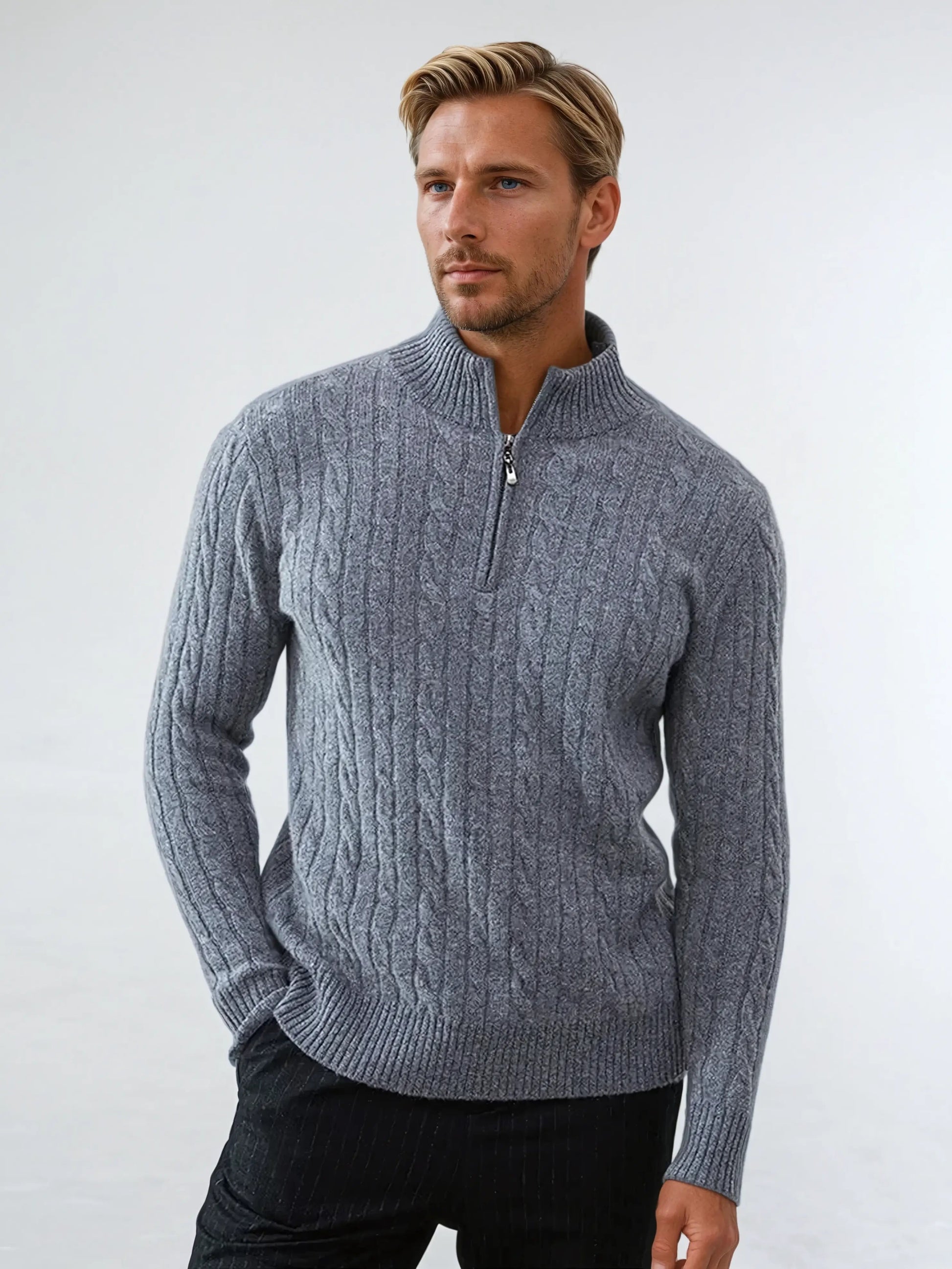 Men's Half Zip Cable Knit Sweater 1
