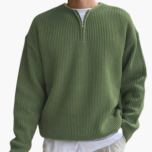 Men's Half Zip Striped Sweater with Long Sleeves 0