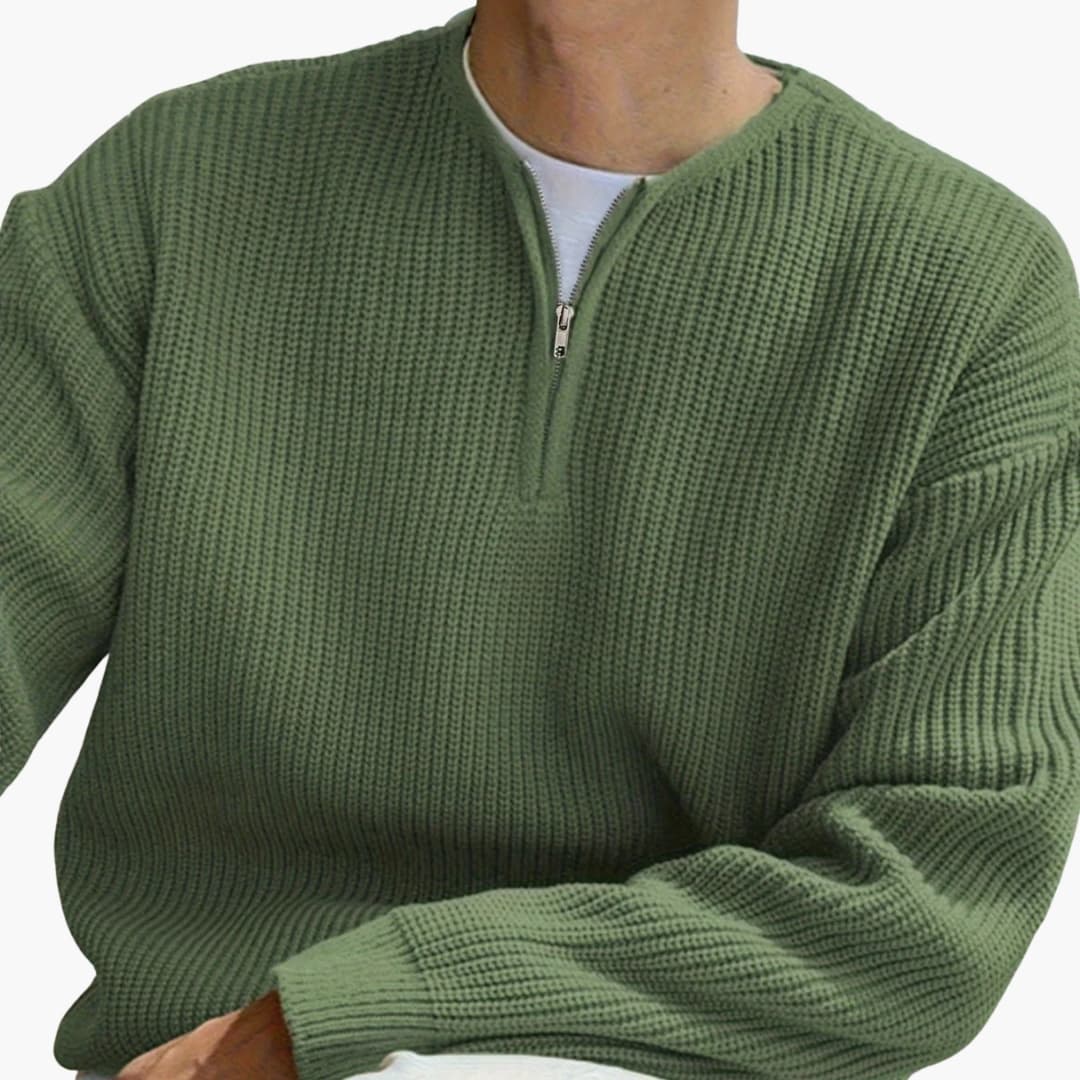 Men's Half Zip Striped Sweater with Long Sleeves 1