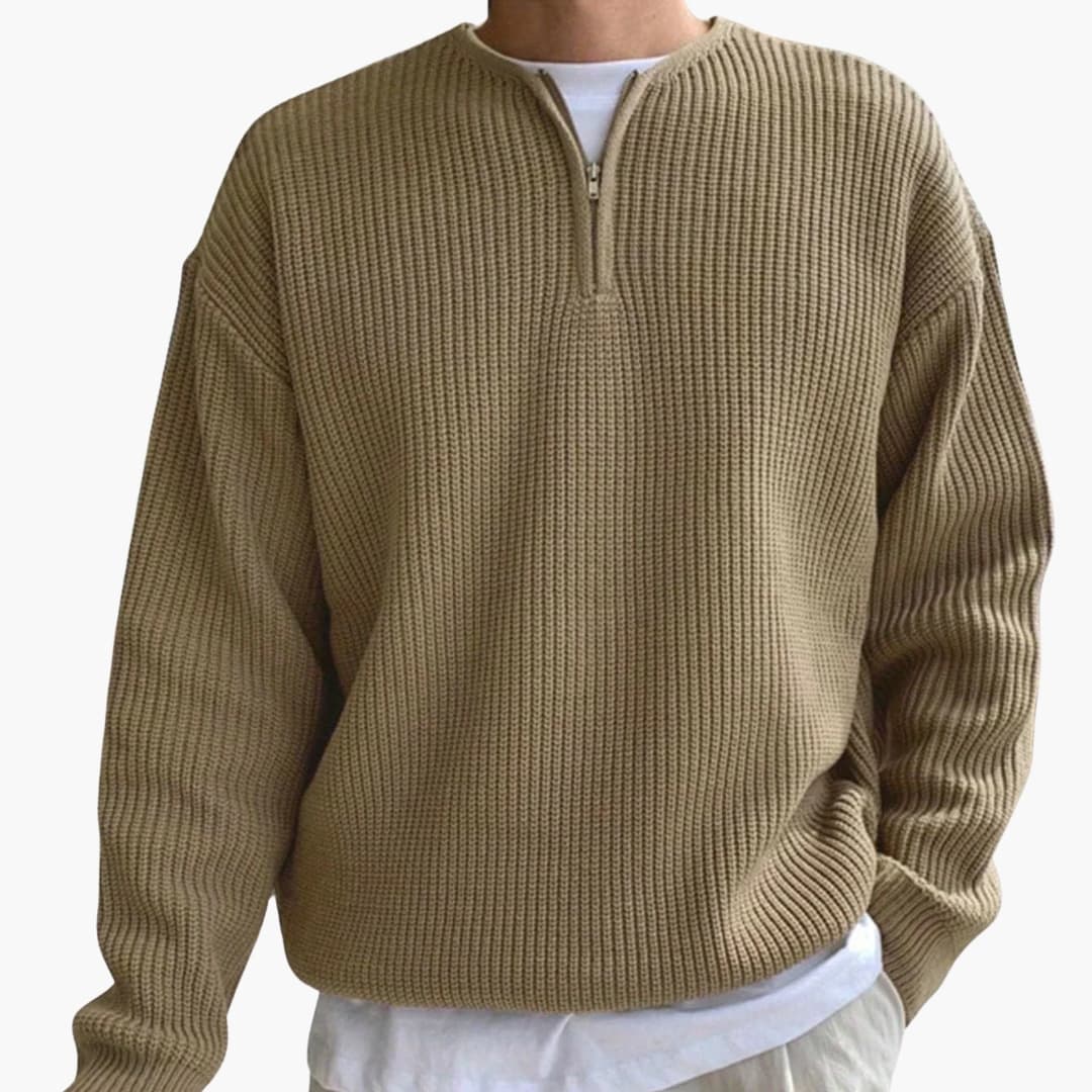 Men's Half Zip Striped Sweater with Long Sleeves 4