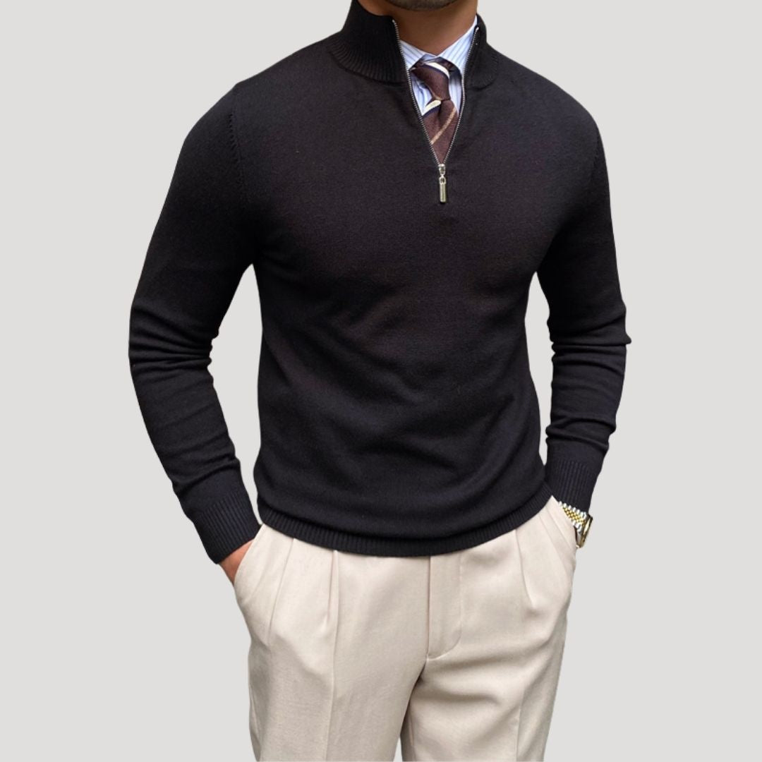 Men's Half Zip Sweater - Knitted Relaxed Fit for Winter 0