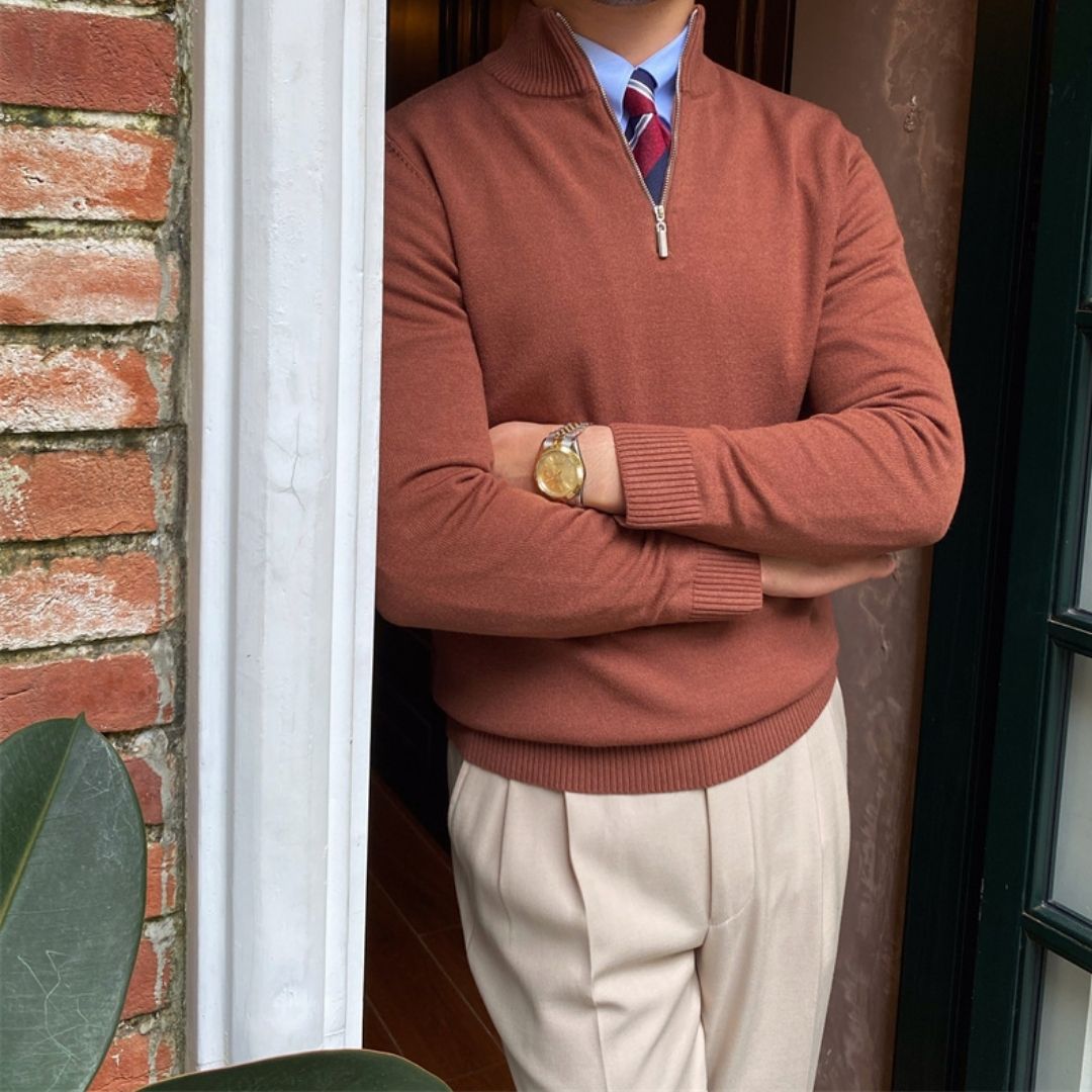 Men's Half Zip Sweater - Knitted Relaxed Fit for Winter 1