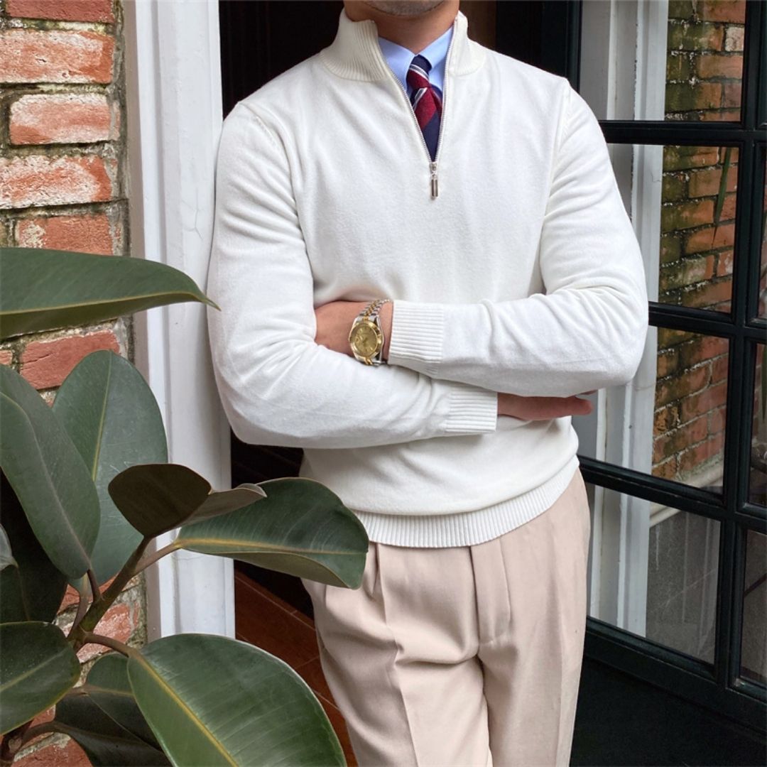 Men's Half Zip Sweater - Knitted Relaxed Fit for Winter 2