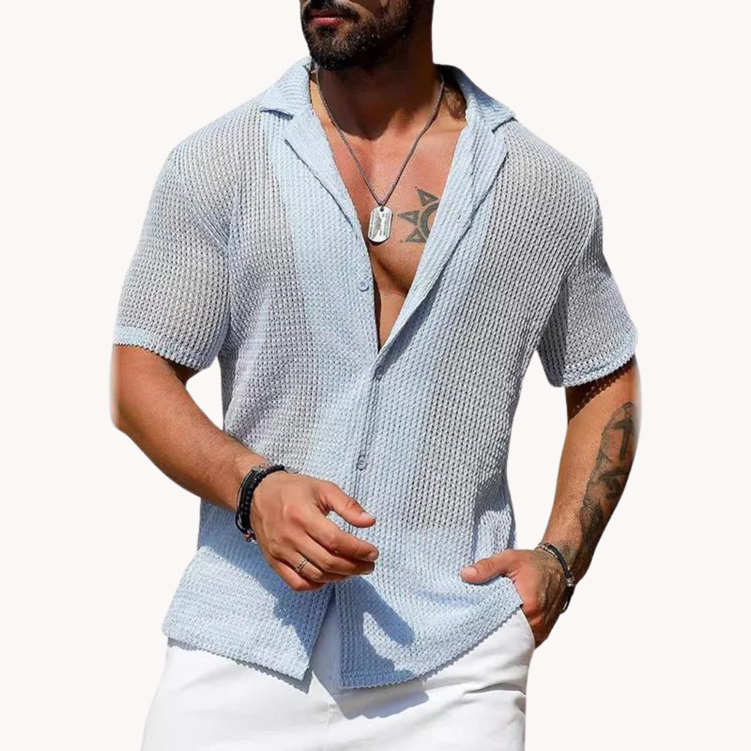 Men's Hollow Knit Short Sleeve Shirt 1