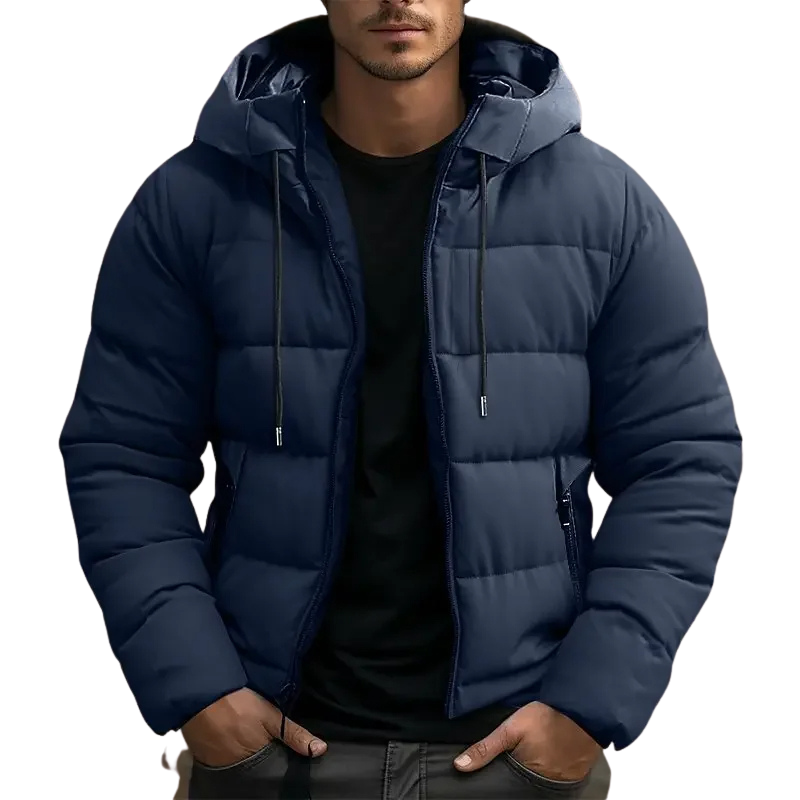 Men's Hooded Puffer Jacket with Zipper Pockets 0