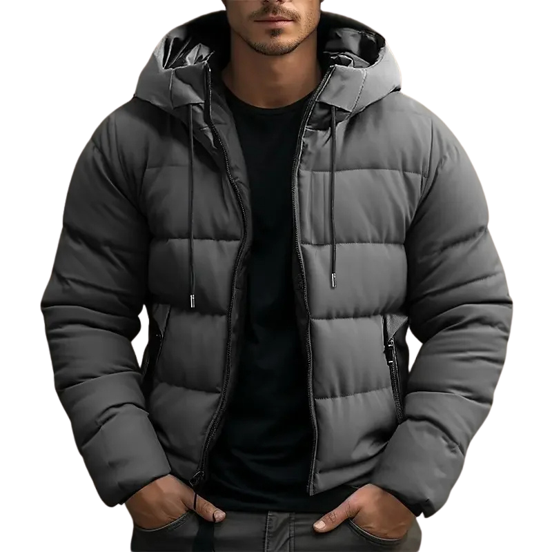 Men's Hooded Puffer Jacket with Zipper Pockets 1