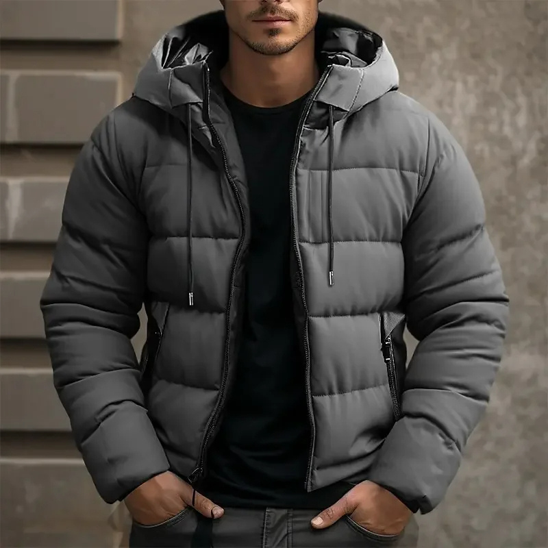 Men's Hooded Puffer Jacket with Zipper Pockets 3