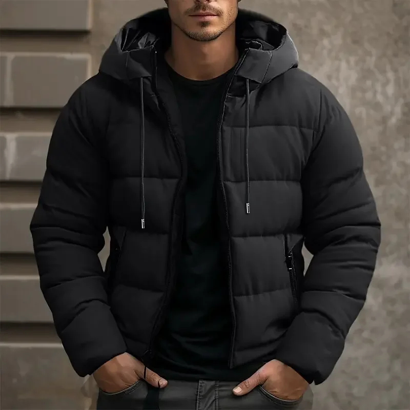 Men's Hooded Puffer Jacket with Zipper Pockets 4