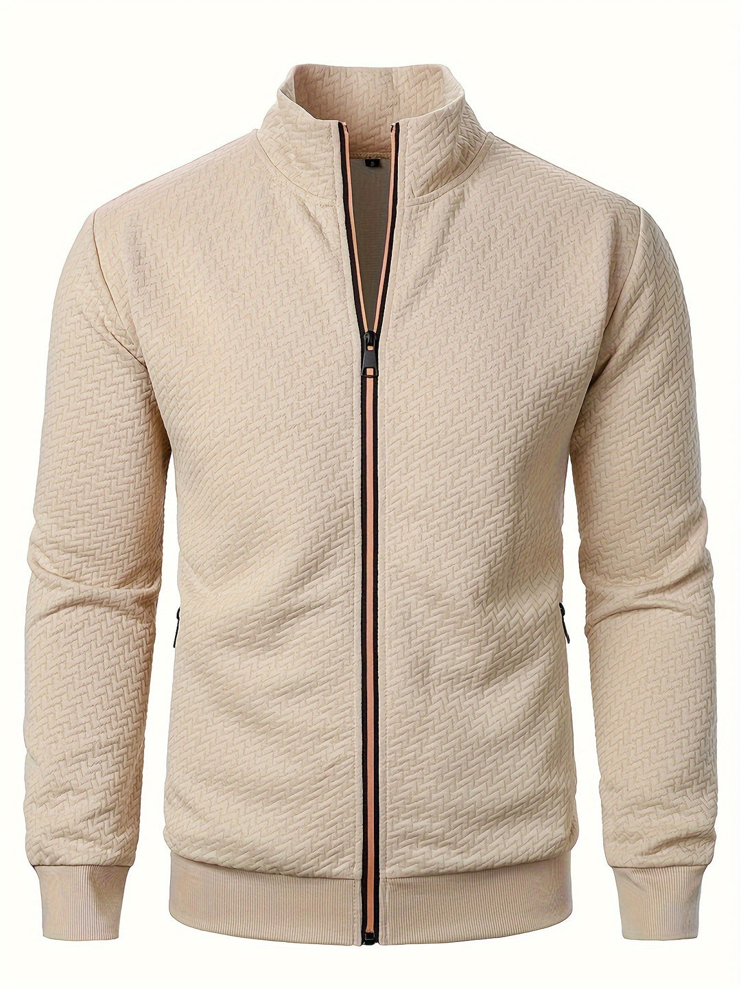 Men's Jacquard Jacket with Stand Collar and Zipper 0