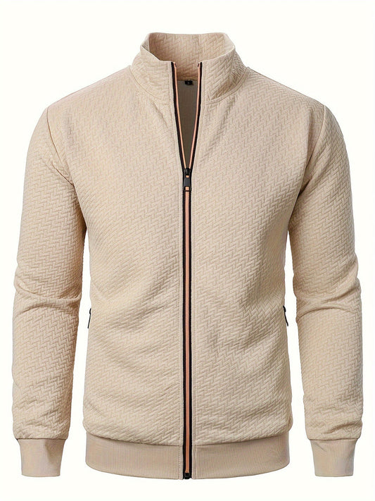 Men's Jacquard Jacket with Stand Collar and Zipper 0
