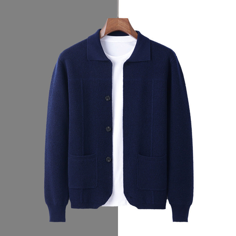 Men's Lapel Cardigan with Pockets for Casual and Business Wear 0