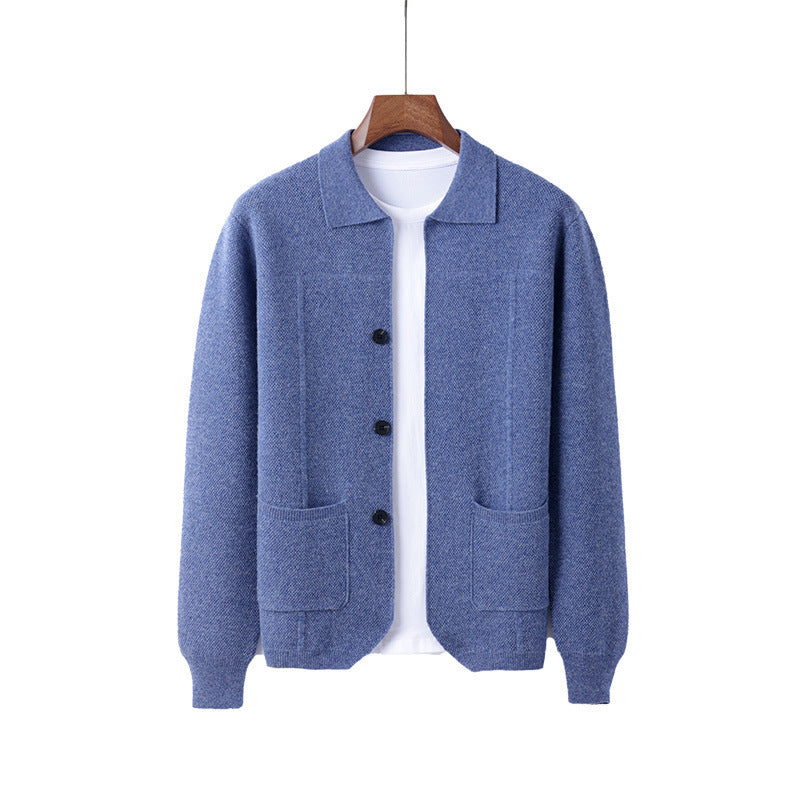 Men's Lapel Cardigan with Pockets for Casual and Business Wear 4