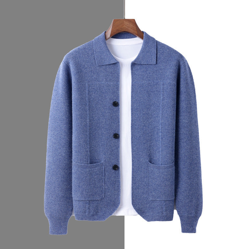 Men's Lapel Cardigan with Pockets for Casual and Business Wear 7