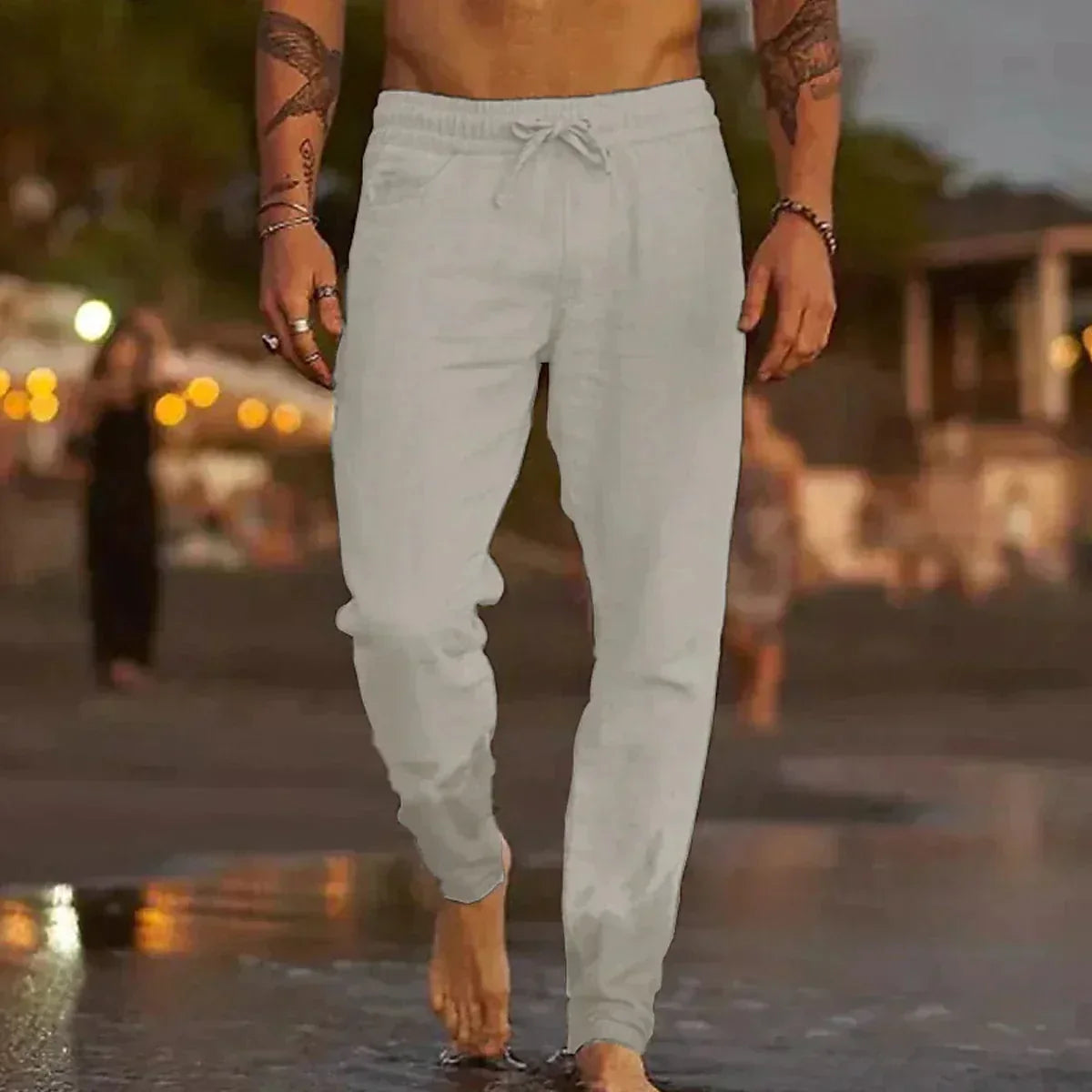 Men's Linen Trousers with Adjustable Drawstring Waist 1