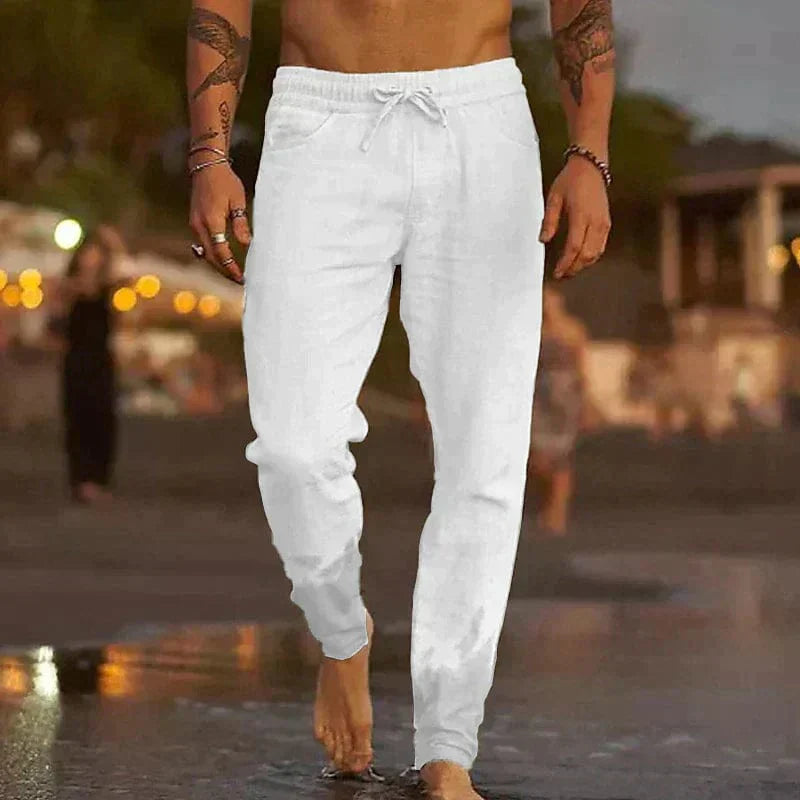 Men's Linen Trousers with Adjustable Drawstring Waist 4