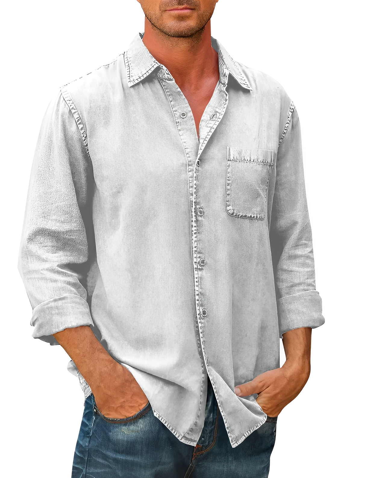 Men's Long Sleeve Denim Shirt Casual Wear 1