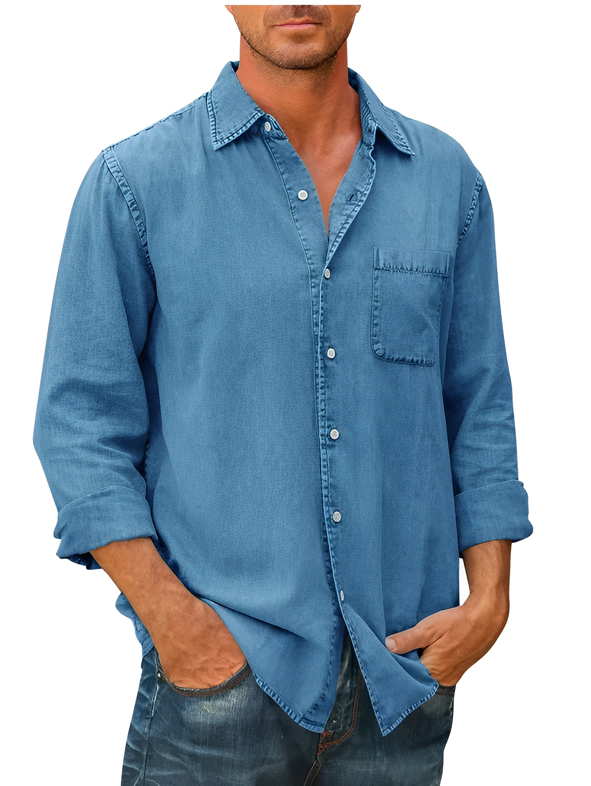 Men's Long Sleeve Denim Shirt Casual Wear 2