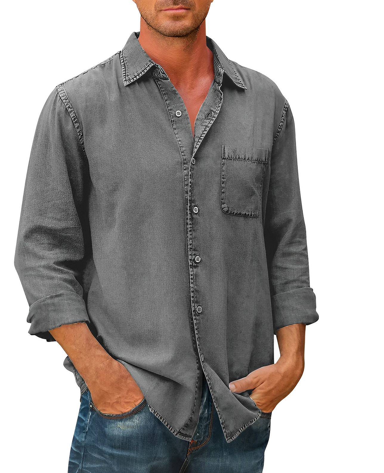 Men's Long Sleeve Denim Shirt Casual Wear 3