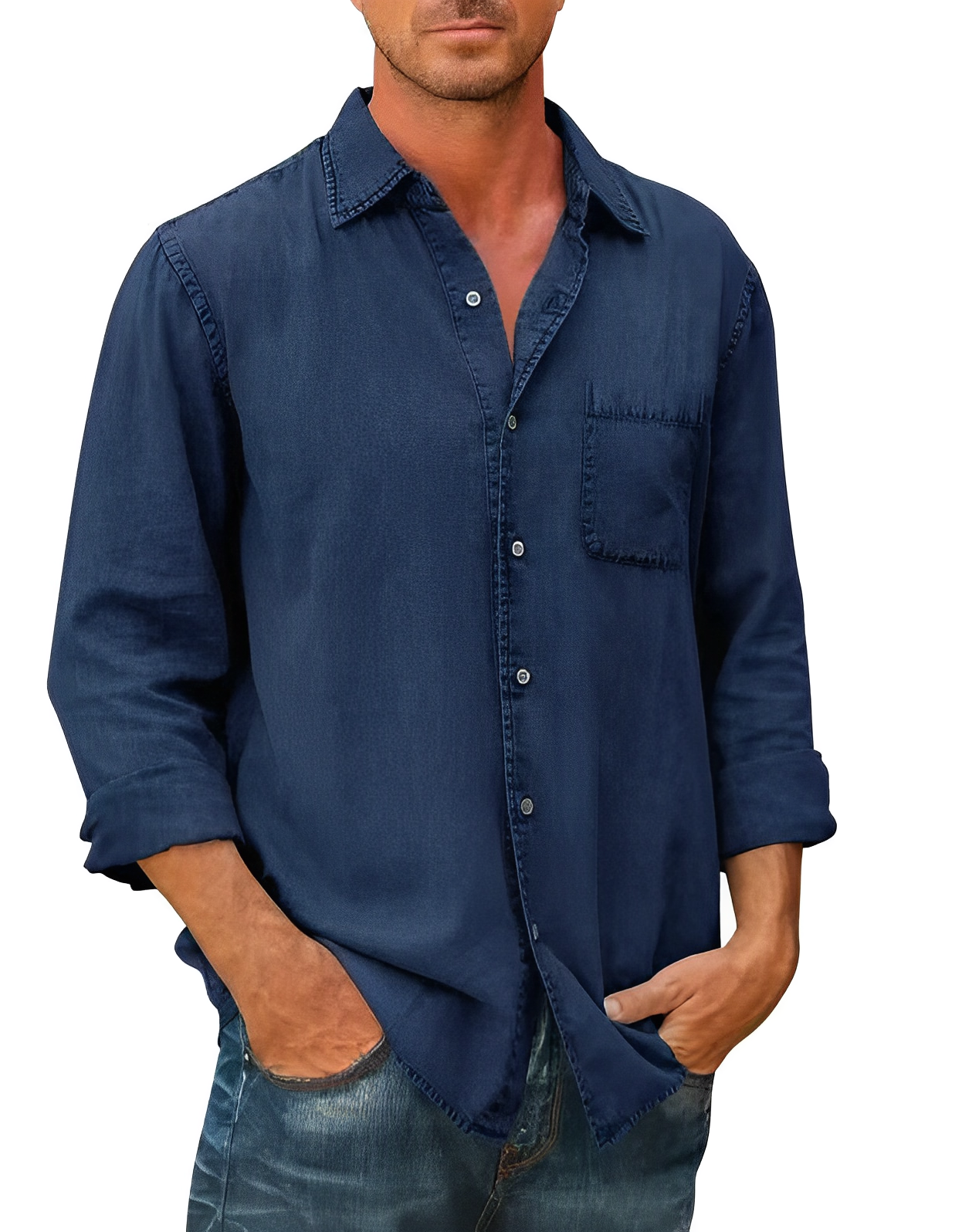 Men's Long Sleeve Denim Shirt Casual Wear 4