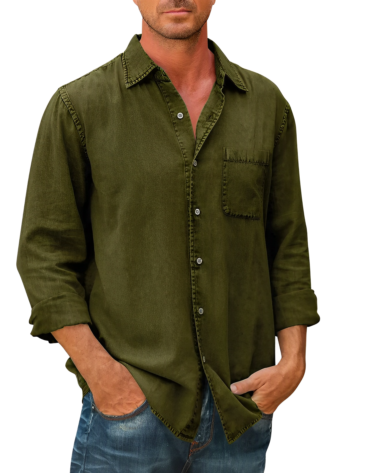 Men's Long Sleeve Denim Shirt Casual Wear 5