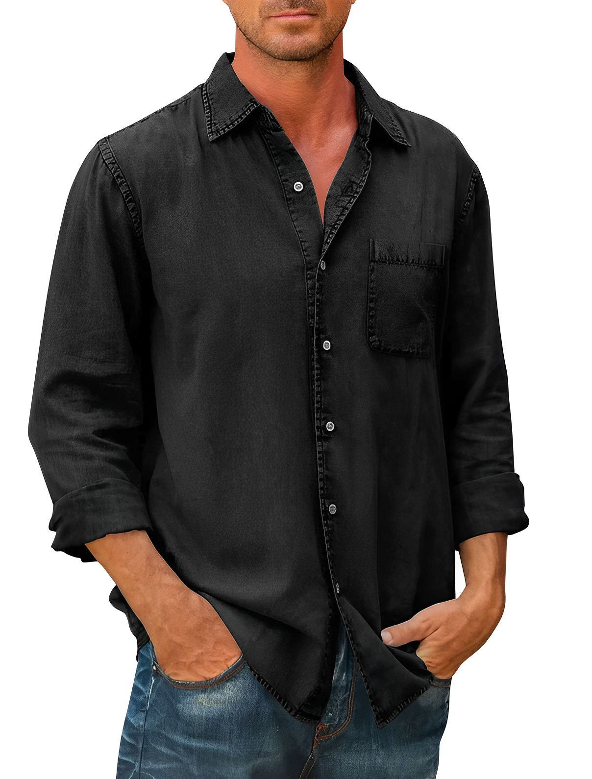Men's Long Sleeve Denim Shirt Casual Wear 6