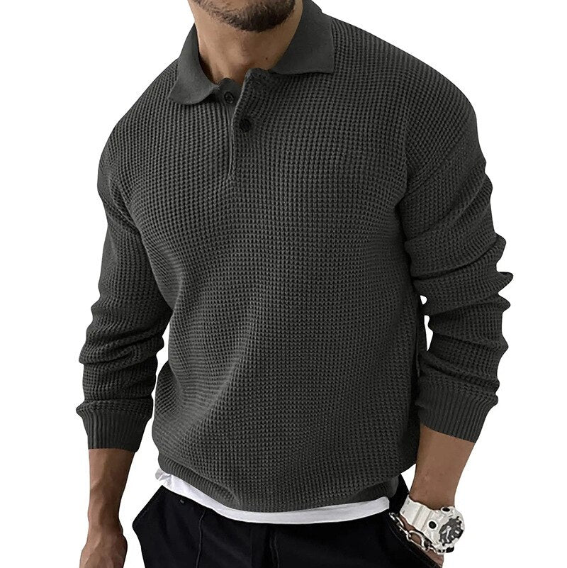 Men's Long Sleeve Polo Shirt - Knitted Casual Top 0