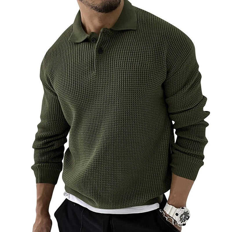 Men's Long Sleeve Polo Shirt - Knitted Casual Top 1