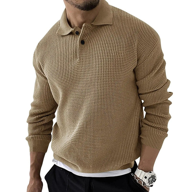 Men's Long Sleeve Polo Shirt - Knitted Casual Top 2