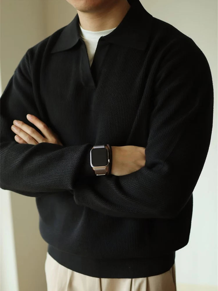Men's Long Sleeve Polo Shirt - Modern Knitted Elegance 1