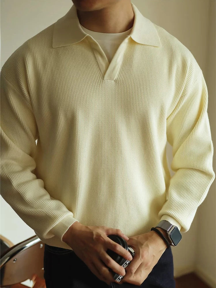 Men's Long Sleeve Polo Shirt - Modern Knitted Elegance 2