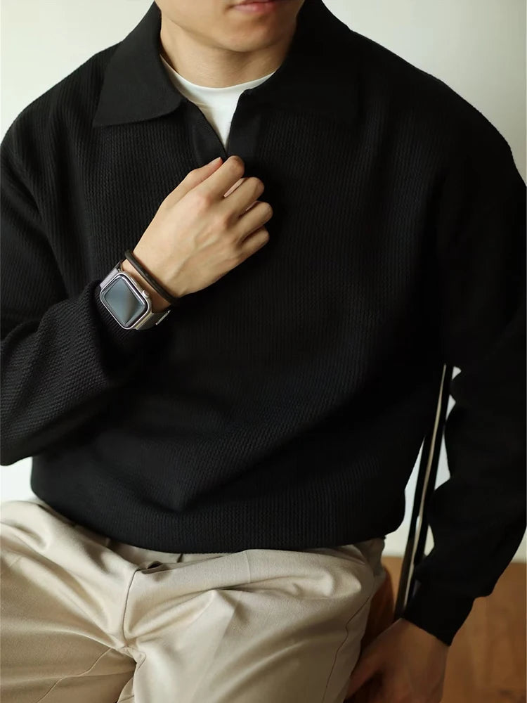 Men's Long Sleeve Polo Shirt - Modern Knitted Elegance 4